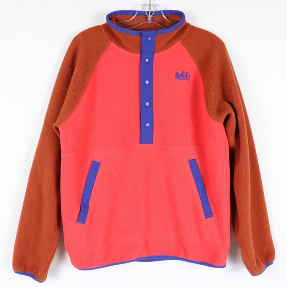 REI Co-op Fleece Pullover Youth Size Medium 1/2 Button Orange/Blue - Picture 1 of 4
